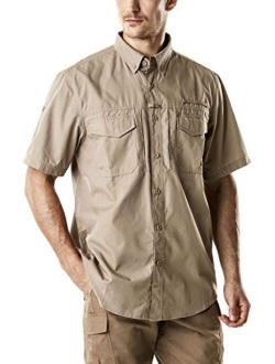 Men's Short Sleeve Work Shirts, Ripstop Military Tactical Shirts, Outdoor UPF 50  Breathable Button Down Hiking Shirt