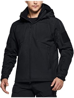 Men's Winter Tactical Military Jackets, Lightweight Waterproof Fleece Lined Softshell Hunting Jacket w Hoodie