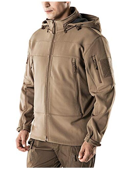 CQR Men's Winter Tactical Military Jackets, Lightweight Waterproof Fleece Lined Softshell Hunting Jacket w Hoodie