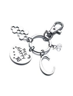 Initial Charm Keychain Horse Llama Giraffe Sunflower Gifts for Women Girls