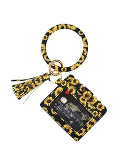 Multifunctional Wristlet Bracelet Keychain Wallet, ID Card Holder, PU Bangle Key Ring Card Purse Credit Card Pocket Tassel for Women