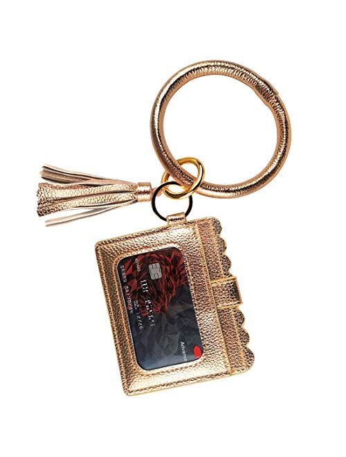 Multifunctional Wristlet Bracelet Keychain Wallet, ID Card Holder, PU Bangle Key Ring Card Purse Credit Card Pocket Tassel for Women