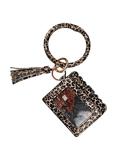 Multifunctional Wristlet Bracelet Keychain Wallet, ID Card Holder, PU Bangle Key Ring Card Purse Credit Card Pocket Tassel for Women