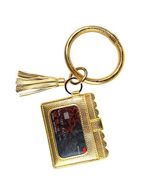 Multifunctional Wristlet Bracelet Keychain Wallet, ID Card Holder, PU Bangle Key Ring Card Purse Credit Card Pocket Tassel for Women