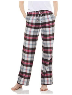Women's 100% Cotton Flannel Plaid Pajama Pants, Brushed Soft Lounge & Sleepwear PJ Bottoms with Pockets