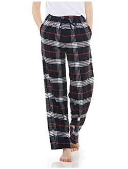 Women's 100% Cotton Flannel Plaid Pajama Pants, Brushed Soft Lounge & Sleepwear PJ Bottoms with Pockets