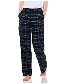 Women's 100% Cotton Flannel Plaid Pajama Pants, Brushed Soft Lounge & Sleepwear PJ Bottoms with Pockets