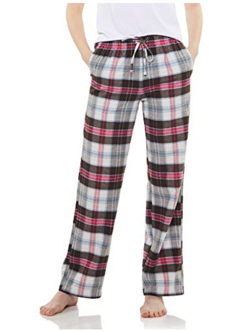 CQR Women's 100% Cotton Flannel Plaid Pajama Pants, Brushed Soft Lounge & Sleepwear PJ Bottoms with Pockets