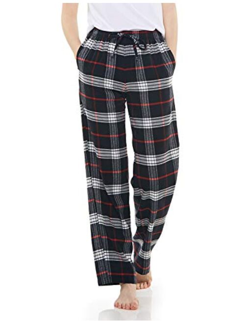 CQR Women's 100% Cotton Flannel Plaid Pajama Pants, Brushed Soft Lounge & Sleepwear PJ Bottoms with Pockets