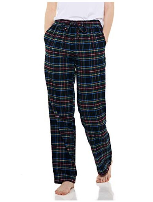 CQR Women's 100% Cotton Flannel Plaid Pajama Pants, Brushed Soft Lounge & Sleepwear PJ Bottoms with Pockets