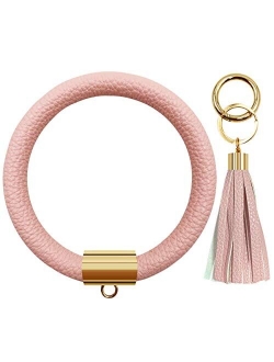 Diriway Key Ring Keychain Bracelets Wristlet Keychain Bangle Keyring Large Circle Leather Tassel Bracelet Holder For Women Gift