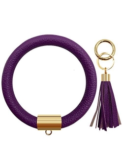 Diriway Key Ring Keychain Bracelets Wristlet Keychain Bangle Keyring Large Circle Leather Tassel Bracelet Holder For Women Gift