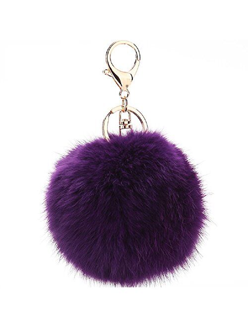 ETENOVA Pom Pom Keychain Genuine Rabbit Fur Ball Keychain Fluffy Accessories Car Bag Charm