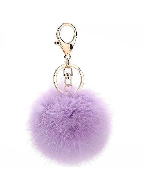 ETENOVA Pom Pom Keychain Genuine Rabbit Fur Ball Keychain Fluffy Accessories Car Bag Charm