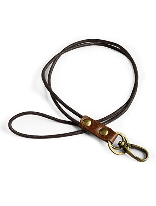 Leacther Lanyard-Vintage Leather Key Chain with Metal Lobster and Key Ring