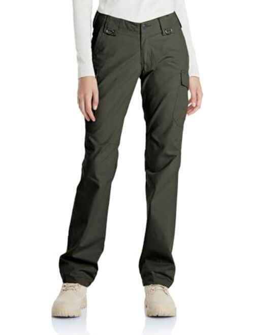 CQR Women's Flex Stretch Tactical Pants, Water Repellent Ripstop Work Pants, Elastic Waist Straight/Cargo Pants with Pockets