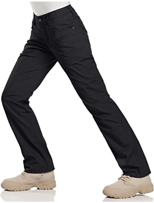 CQR Women's Flex Stretch Tactical Pants, Water Repellent Ripstop Work Pants, Elastic Waist Straight/Cargo Pants with Pockets