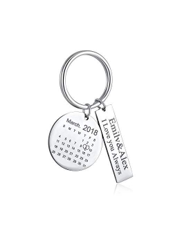 Personalised Custom Engraved Calendar Date Engraved Stainless Steel Keyring & Keychain Memorial Wedding Gift