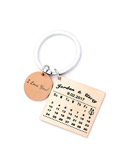 Personalised Custom Engraved Calendar Date Engraved Stainless Steel Keyring & Keychain Memorial Wedding Gift