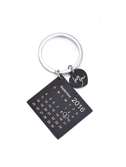 Personalised Custom Engraved Calendar Date Engraved Stainless Steel Keyring & Keychain Memorial Wedding Gift