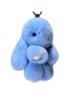 HXINFU Soft Cute Rabbit Fur Pom Pom Keychain Fluffy Real Rex Bunny Keychain Decoration