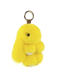 HXINFU Soft Cute Rabbit Fur Pom Pom Keychain Fluffy Real Rex Bunny Keychain Decoration