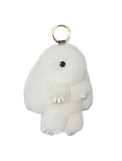 HXINFU Soft Cute Rabbit Fur Pom Pom Keychain Fluffy Real Rex Bunny Keychain Decoration