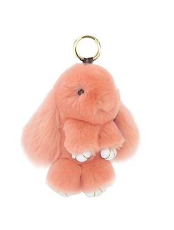 HXINFU Soft Cute Rabbit Fur Pom Pom Keychain Fluffy Real Rex Bunny Keychain Decoration