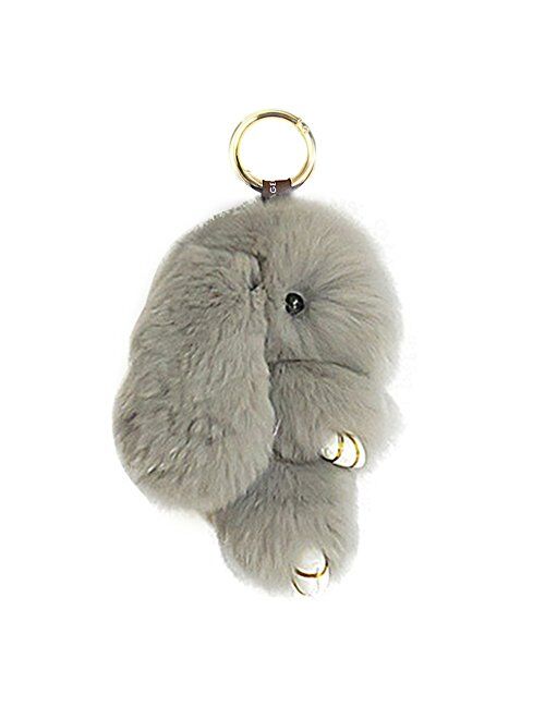 HXINFU Soft Cute Rabbit Fur Pom Pom Keychain Fluffy Real Rex Bunny Keychain Decoration