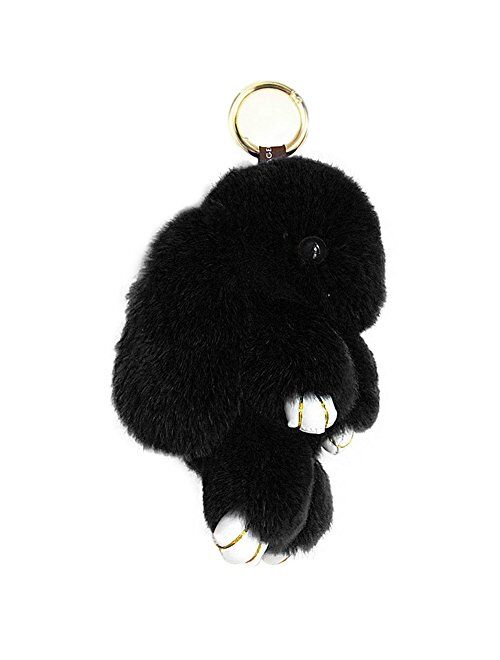 HXINFU Soft Cute Rabbit Fur Pom Pom Keychain Fluffy Real Rex Bunny Keychain Decoration