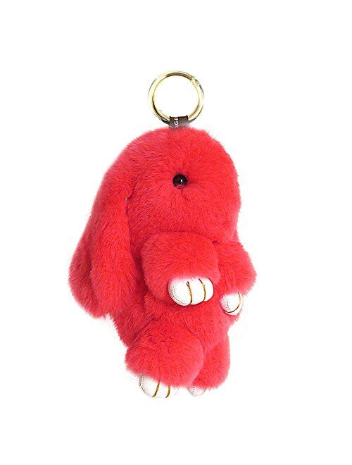 HXINFU Soft Cute Rabbit Fur Pom Pom Keychain Fluffy Real Rex Bunny Keychain Decoration