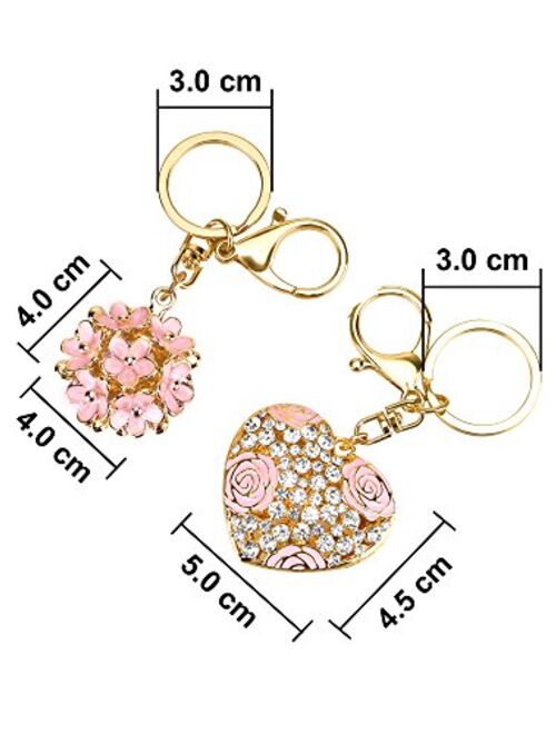 Mtlee Flowers Ball Keychain and Sweet Love Heart Rose Flower Crystal Keyring, 2 Pieces, Multicolor, Medium