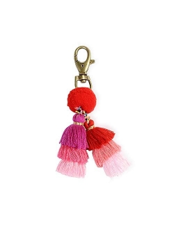 Pom Pom Tassel Keychain for Women - Car Mirror Hanging Keyring Accessories, Bag Charm for Sisters, Friends, Kids