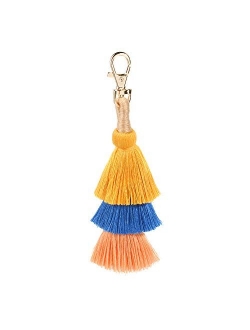 Pom Pom Tassel Keychain for Women - Car Mirror Hanging Keyring Accessories, Bag Charm for Sisters, Friends, Kids