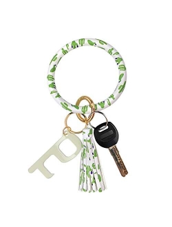 Leather Bracelet Key Ring Bangle Keyring, Tassel Ring Circle Key Ring Keychain Wristlet with No Touch Key Door Opener