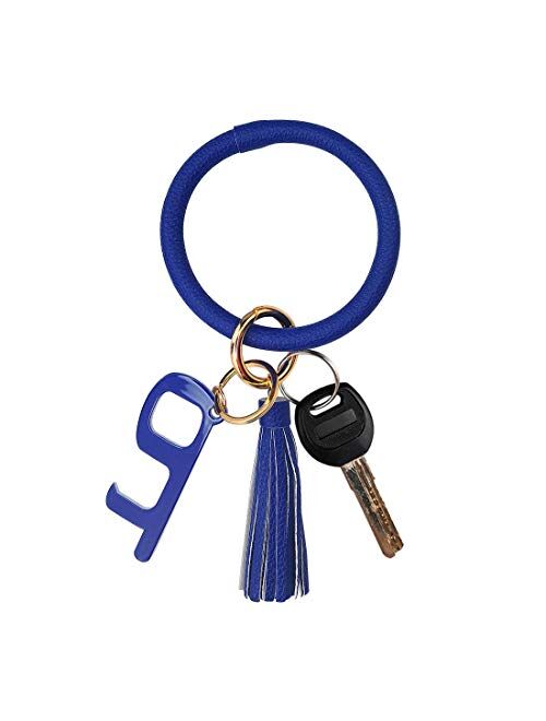 Leather Bracelet Key Ring Bangle Keyring, Tassel Ring Circle Key Ring Keychain Wristlet with No Touch Key Door Opener