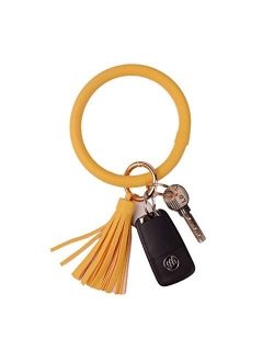 Lantintop Wristlet Keychain Bracelet Bangle Keyring Leather Round Tassel Keychain for Women Girl