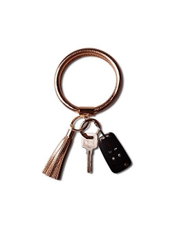 Lantintop Wristlet Keychain Bracelet Bangle Keyring Leather Round Tassel Keychain for Women Girl