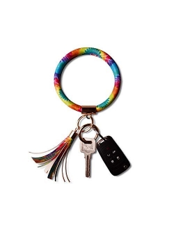 Lantintop Wristlet Keychain Bracelet Bangle Keyring Leather Round Tassel Keychain for Women Girl