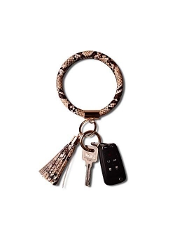 Lantintop Wristlet Keychain Bracelet Bangle Keyring Leather Round Tassel Keychain for Women Girl