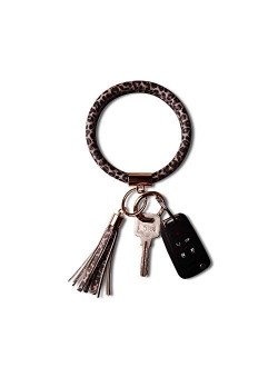 Lantintop Wristlet Keychain Bracelet Bangle Keyring Leather Round Tassel Keychain for Women Girl