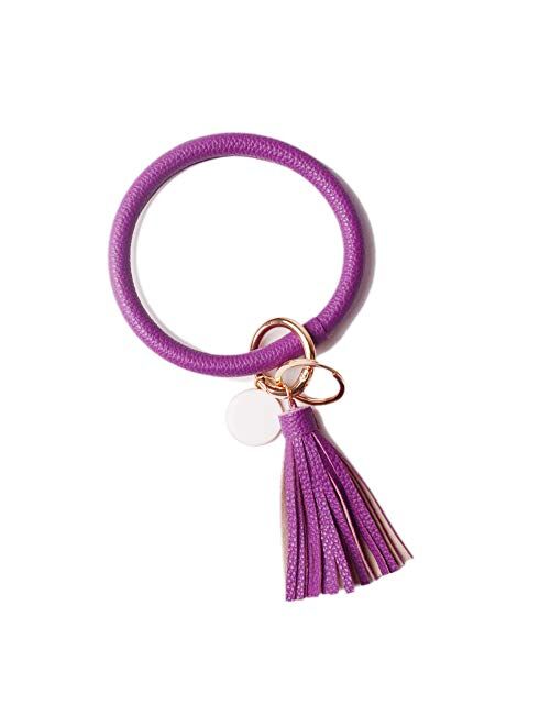 Lantintop Wristlet Keychain Bracelet Bangle Keyring Leather Round Tassel Keychain for Women Girl