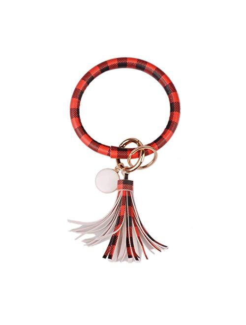 Lantintop Wristlet Keychain Bracelet Bangle Keyring Leather Round Tassel Keychain for Women Girl