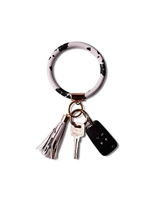 Lantintop Wristlet Keychain Bracelet Bangle Keyring Leather Round Tassel Keychain for Women Girl