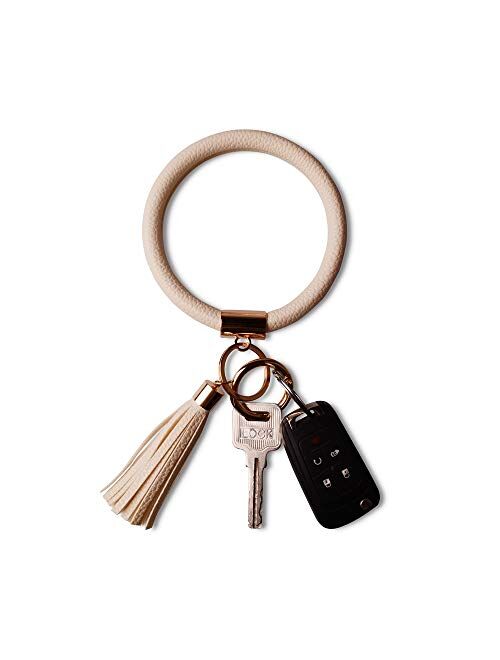 Lantintop Wristlet Keychain Bracelet Bangle Keyring Leather Round Tassel Keychain for Women Girl