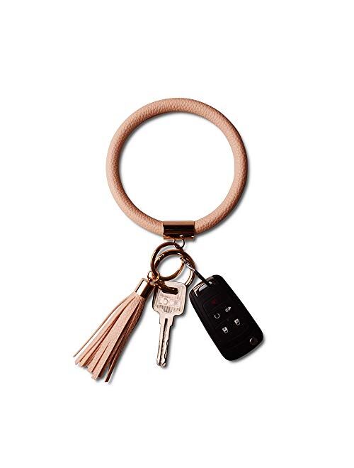 Lantintop Wristlet Keychain Bracelet Bangle Keyring Leather Round Tassel Keychain for Women Girl