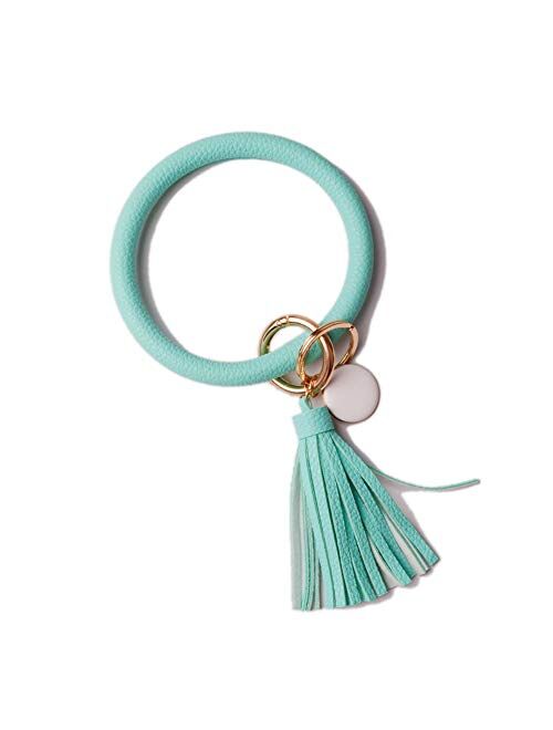 Lantintop Wristlet Keychain Bracelet Bangle Keyring Leather Round Tassel Keychain for Women Girl