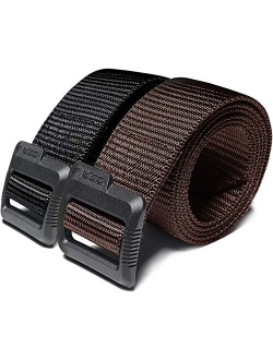 1 or 2 Pack Tactical Belt, Military Style Heavy Duty Belt, Nylon Webbing EDC Quick-Release Buckle