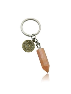 ZUOPIPI Zodiac Crystal Stone Keychain Natural Rose Stone/Red Agate/Aventurine Healing Crystal Keychain