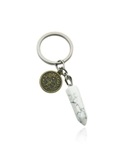 ZUOPIPI Zodiac Crystal Stone Keychain Natural Rose Stone/Red Agate/Aventurine Healing Crystal Keychain